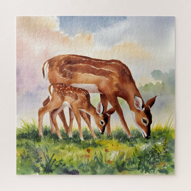 Puzzle Painted Deer Mom and Baby (Vertical)