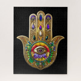 Puzzle Painted Gold Hamsa Amethyst Ruby Third Eye
