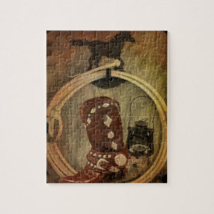 Puzzle País Oeste Rodeo cowboy boot Lasso Rope