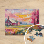 Puzzle Paisaje agrícola otoñal Arte abstracto moderno<br><div class="desc">Un vibrante paisaje abstracto moderno de una casa de campo en otoño, con cálidos tonos de naranja, rosa y oro con pinceles abstractos expresivos y expresivos. La composición dinámica captura la belleza de la caída, evocando la serenidad de una escena campestre. Los colores audaces y el lavado fluido crean una...</div>