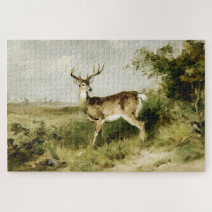 Puzzle Paisaje al óleo de venado de cola blanca majestuos