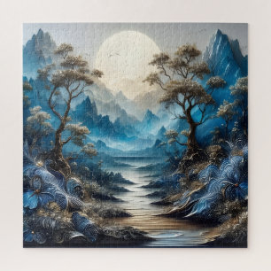 Puzzle Paisaje Alpino Azul con Montañas de Flores Silvest