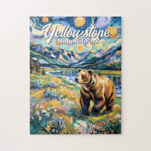 Puzzle Paisaje Colorido de Yellowstone Oso Animal Vintage