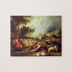 Puzzle Paisaje con el arco iris (aceite en lona)