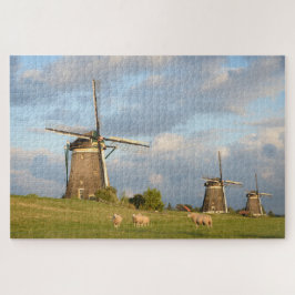 Puzzle Paisaje con los molinoes de viento y las ovejas