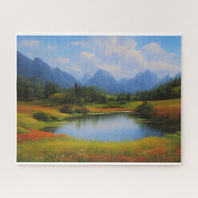 Puzzle Paisaje con montañas a lo lejos (Horizontal)
