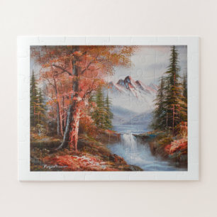 Puzzle Paisaje con montañas y cascada