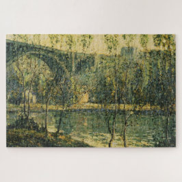 Puzzle Paisaje con río y puente: primavera por la mañana