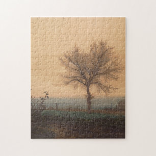Puzzle Paisaje con un árbol desnudo y un labrador
