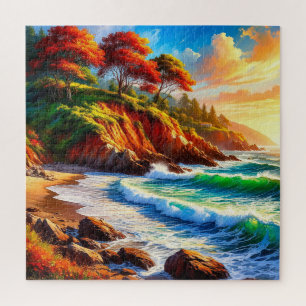 Puzzle Paisaje costero vívido con orillas rocosas