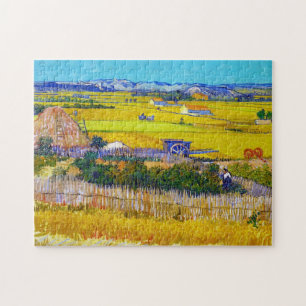 Puzzle Paisaje de cosecha con carro azul Vincent Van Gogh