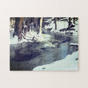 Puzzle Paisaje de escarcha helada de nieve en Creek Winte