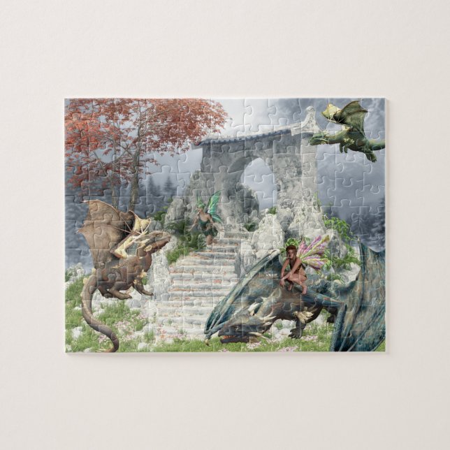 Puzzle Paisaje de fantasía de hadas y dragones bebé (Horizontal)