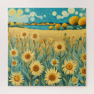 Puzzle Paisaje de girasoles al estilo Van Gogh