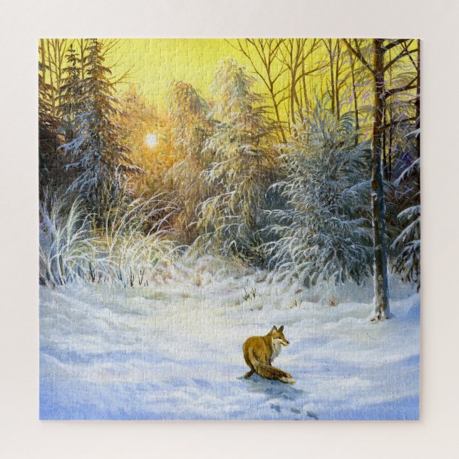 Puzzle Paisaje de invierno Fox Sunset. (Vertical)
