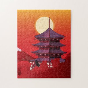 Puzzle paisaje de Japón dibujo animado de viaje