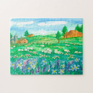 Puzzle Paisaje de la flor silvestre de las ovejas