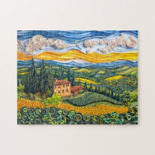 Puzzle Paisaje de la ladera toscana en estilo quilling