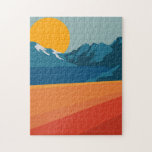 Puzzle Paisaje de montaña Retro Ilustracion Azul Rojo<br><div class="desc">Este elegante rompecabezas presenta un ilustracion colorido y audaz de un paisaje de montaña retro en rojo,  naranja y azul.</div>