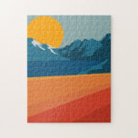 Puzzle Paisaje de montaña Retro Naranja Azul<br><div class="desc">Este elegante rompecabezas presenta un ilustracion colorido y audaz de un paisaje de montaña retro en rojo,  naranja y azul.</div>