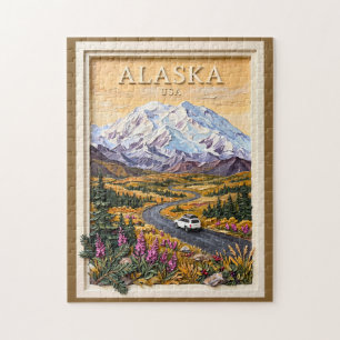 Puzzle Paisaje de Montañas Nevadas Vintage en el Viaje po