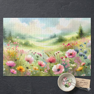 Puzzle Paisaje de pradera de flores silvestres pastel