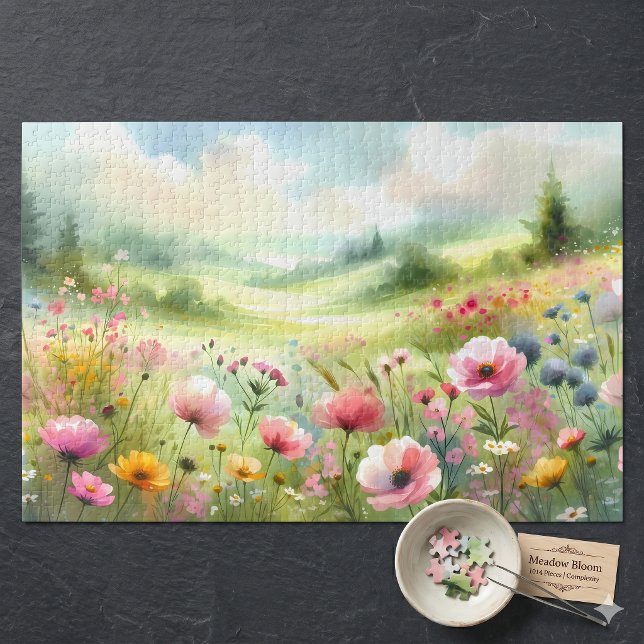 Puzzle Paisaje de pradera de flores silvestres pastel (Pastel Wildflower Meadow Landscape Jigsaw Puzzle)