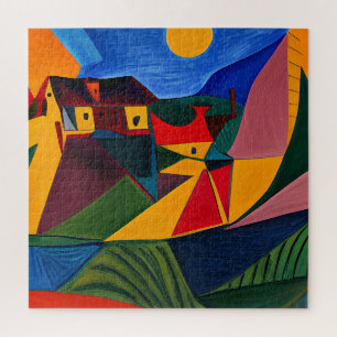 Puzzle Paisaje de pueblo abstracto colorido