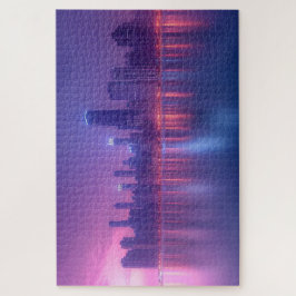 Puzzle Paisaje de rascacielos azul y púrpura