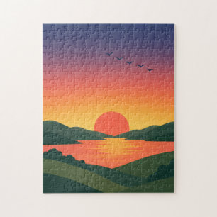 Puzzle Paisaje del amanecer en colinas onduladas con esce