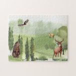 Puzzle Paisaje del bosque de Woodland Forest Bear Deer<br><div class="desc">Este diseño se puede personalizar eligiendo la opción Editar diseño. También puede transferir a otros artículos. Póngase en contacto conmigo en colorflowcreations@gmail.com o utilice la opción de chat en la parte superior de la página si desea tener este diseño en otro producto o necesita ayuda. Ver más de mis diseños...</div>