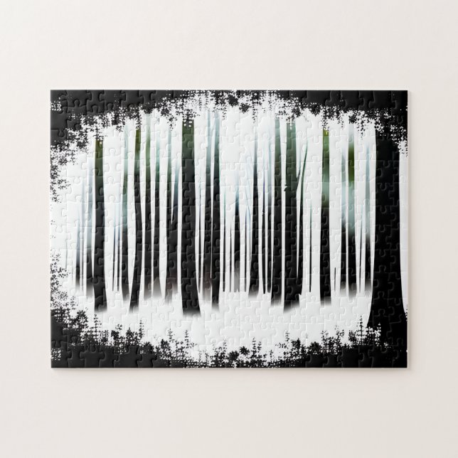 Puzzle Paisaje del bosque místico negro y blanco (Horizontal)