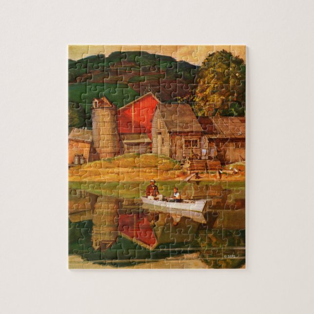 Puzzle Paisaje del estanque de granja por Mead Schaeffer (Vertical)