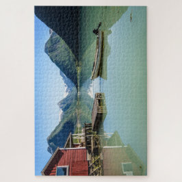 Puzzle Paisaje del fiordo con el barco en Noruega