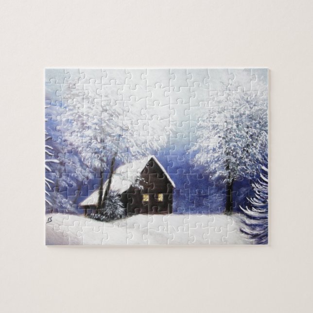 Puzzle paisaje del invierno de la cabina de la nieve en (Horizontal)