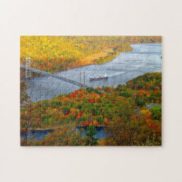 Puzzle Paisaje del puente fluvial de otoño