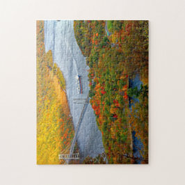 Puzzle Paisaje del puente fluvial de otoño