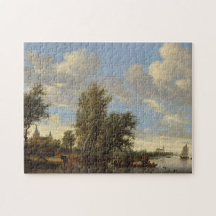 Puzzle Paisaje del río con el transbordador, 1649 (aceit