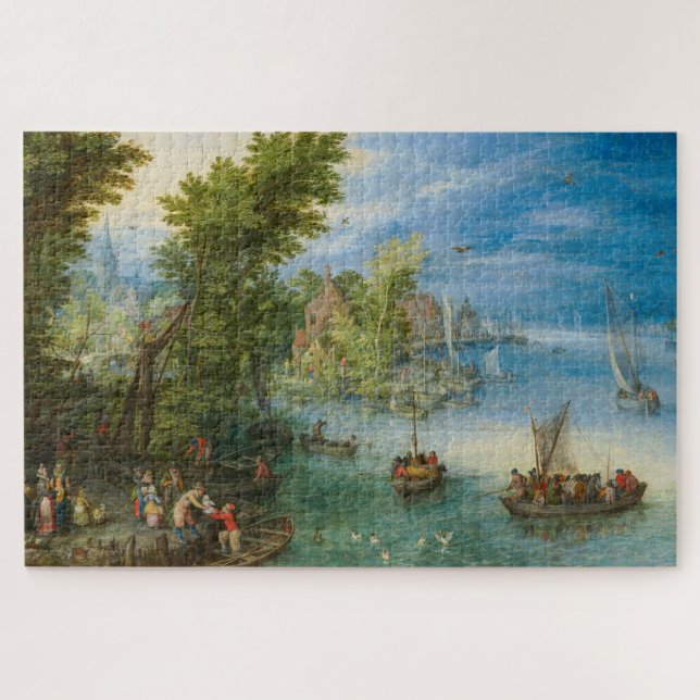 Puzzle Paisaje del río por Jan Brueghel el mayor (Horizontal)