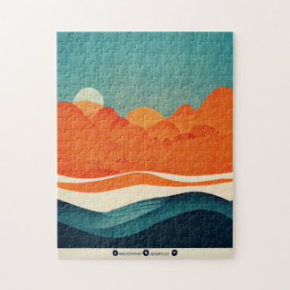 Puzzle Paisaje del río Retro Naranja Azul