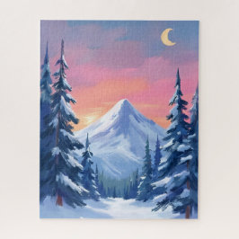 Puzzle Paisaje en acuarela de montaña invernal pastel