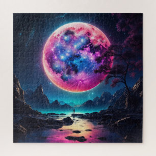 Puzzle Paisaje fantástico con luna gigante