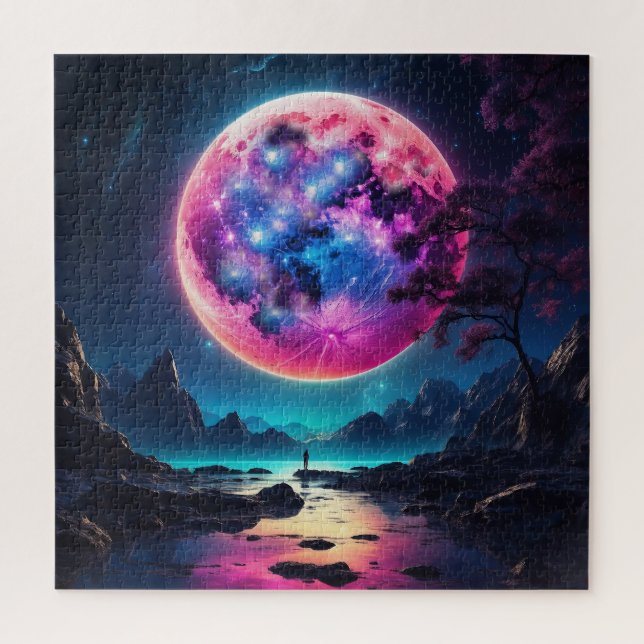 Puzzle Paisaje fantástico con luna gigante (Vertical)