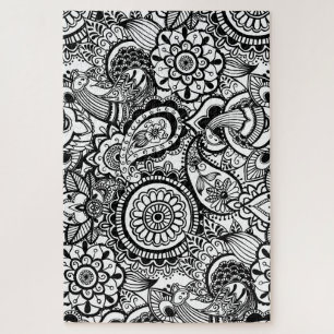 Puzzle Paisaje floral blanco y negro