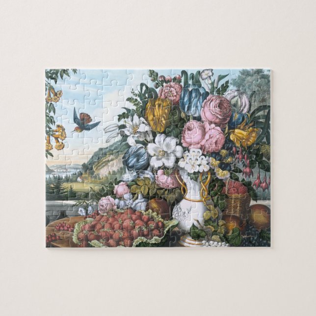 Puzzle Paisaje, fruta y flores (Horizontal)