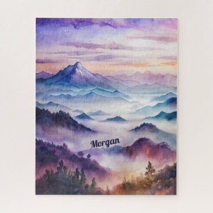 Puzzle Paisaje húmedo de la montaña acuarela personalizad