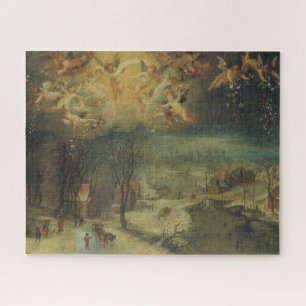 Puzzle Paisaje invernal con aldeanos reuniendo madera