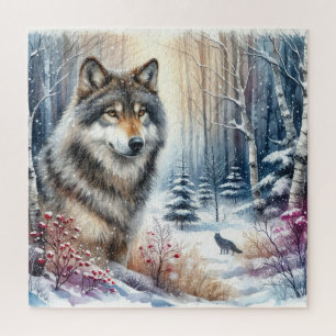 Puzzle Paisaje invernal con lobo