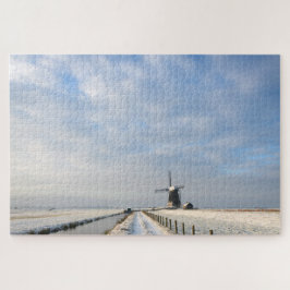 Puzzle Paisaje invernal con nieve y molino de viento en H