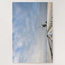 Puzzle Paisaje invernal con nieve y molino de viento en H